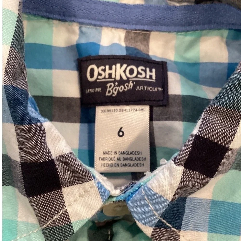 OshKosh Bgosh Boys Blue Mint Green Long Sleeve Button Down Shirt - Size 6
